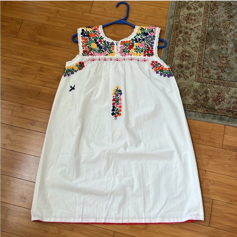Mi Golondrina sleeveless multi colored embroidered dress XS white